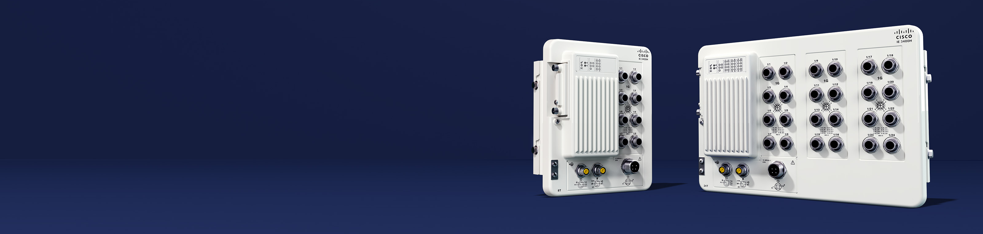 Cisco Catalyst IE3400 Heavy Duty Series switches in 8-port and 24-port variations