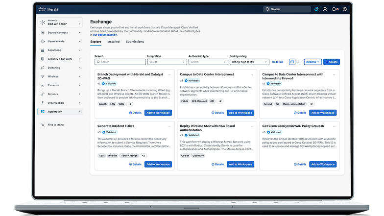 illustration  on desktop screen Cisco Workflows features a marketplace 