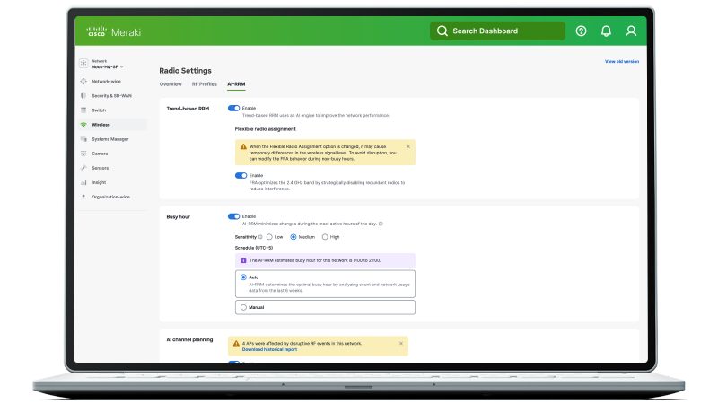 Meraki dashboard displayed on laptop screen